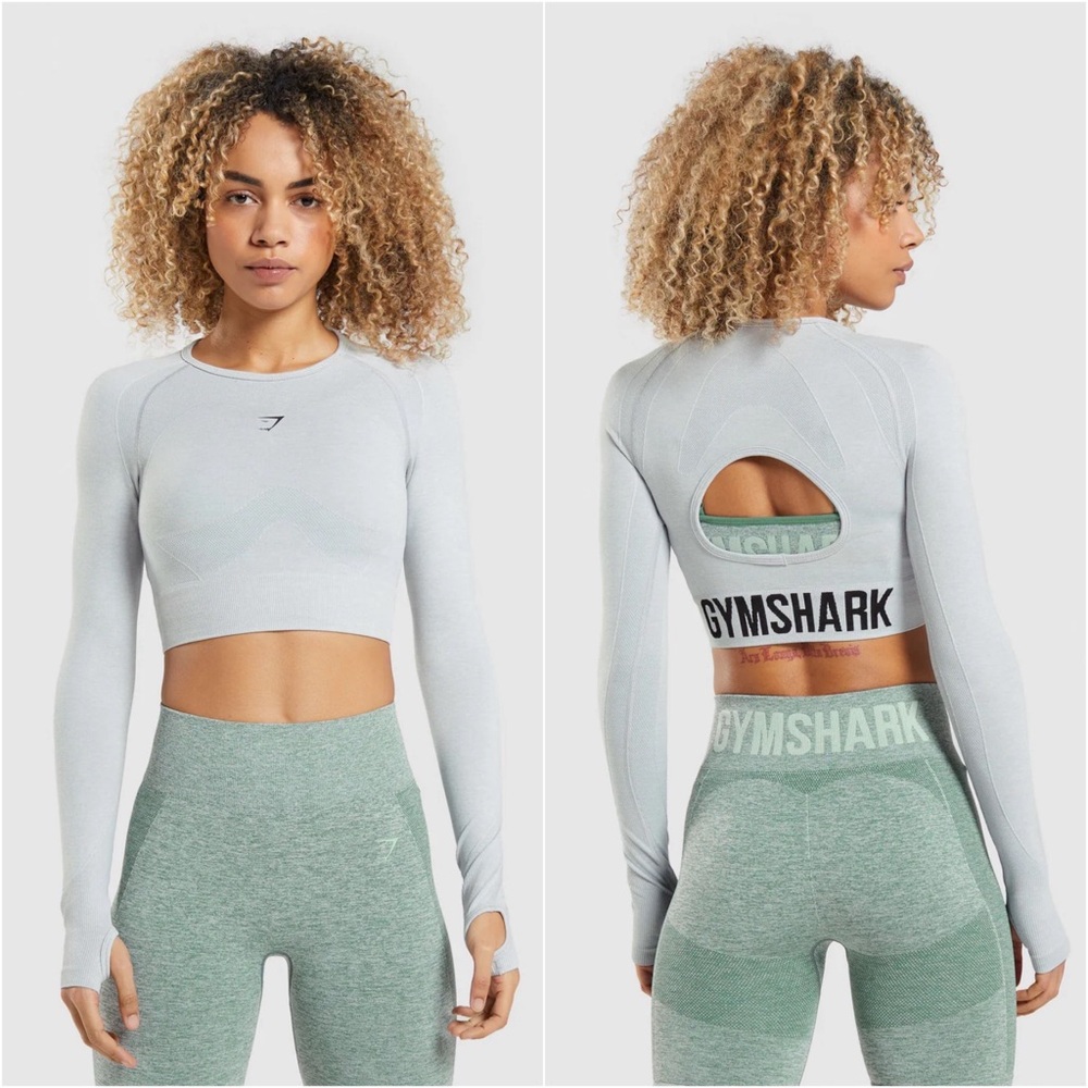 Gymshark Flex Sports Long Sleeve Crop Top in Light Grey Marl